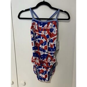 NWT Dolfin Uglies 36 One Piece Swimsuit Red White Blue Womens USA